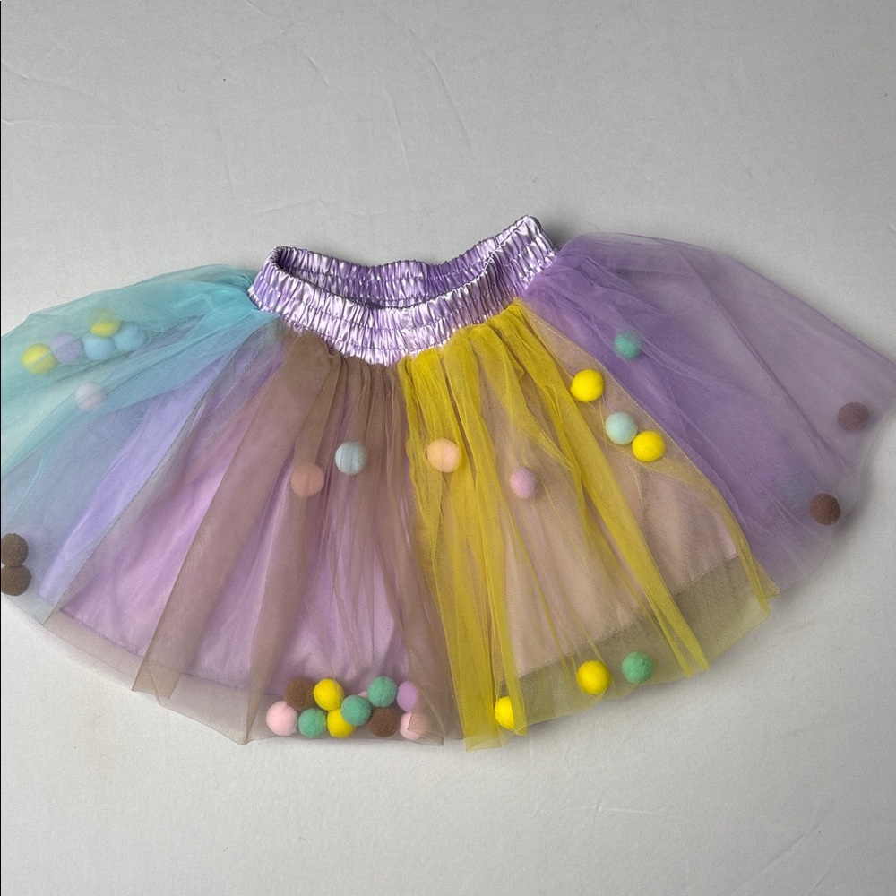 Colorful Tulle Skirt with Pom Poms